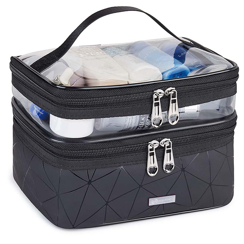 China Double Layer Makeup Bag Large Cosmetic bag Clear Travel Cosmetic ...