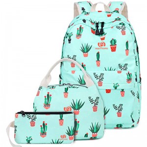 OEM Cheap Neoprene Lunch Bag Manufacturers –  School Backpack for Girls Teens Bookbag Set Cute Student Backpack 3 In 1, School Bags + Lunch Box + Pencil Case (Cactus ) – New Hunter