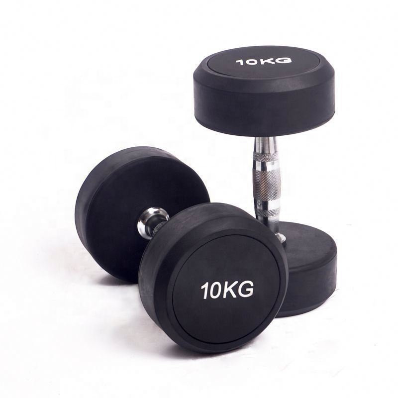 2.5kg - 50kg Rubber Coated Round Dumbbell Black Fixed Rubber 02