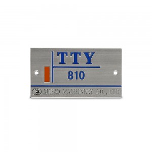 Custom brushed stainless steel engraved logo plate with color filled metal name tag for electrical device