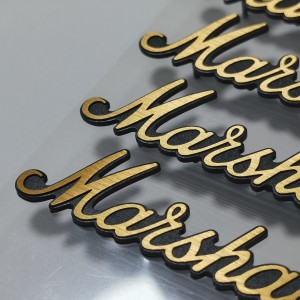 Custom Gold Brushed Logo Shaped Aluminum Label Modern Style with Black Adhesive Backing Metal Nameplate for Foot Column Assembly