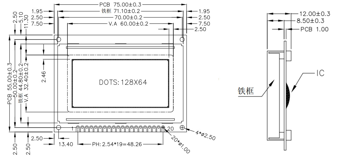 ម៉ាទ្រីស 128x64 ចំណុច COB LCD ម៉ូឌុល-01 (4)