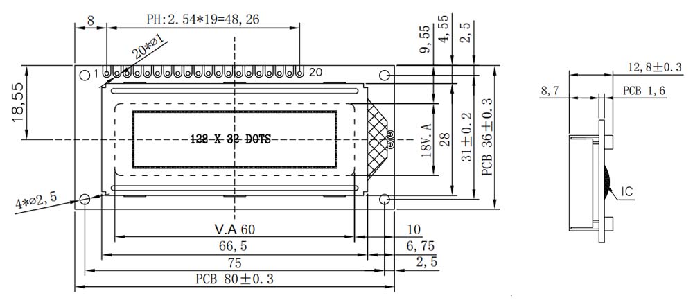 COB type 128x32 Graphic LCD Module-02