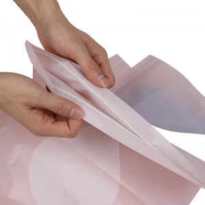 Bolsas de plástico biodegradables personalizadas con cremallera de color rosa para camisetas, trajes de baño, bolsa de embalaje con cremallera para ropa con logotipo