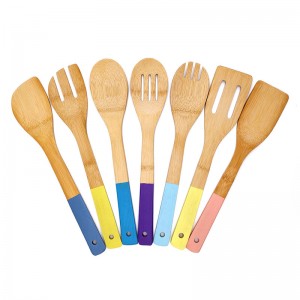 Бамбуковые кухонные ложки и лопаточки с цветными ручками