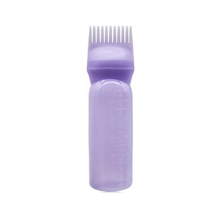 Пластмасова бутилка за боядисване на коса с ергономичен дизайн и прозрачна скала с апликатор за гребен