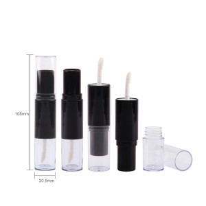 Confezione cosmetica vuota, contenitore doppio per rossetto, tubo per labbra in plastica cosmetica nera a doppia faccia