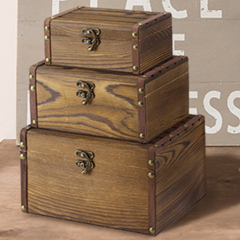 Rustic Brown Wood Decorative Nesting Storage Boxes