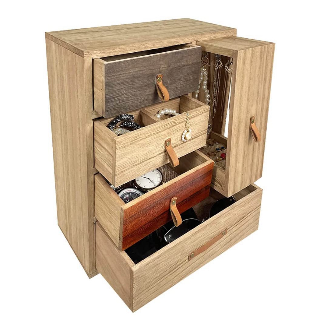 Wood Jewelry Box with 4 Drawers and Collection Cabinet,