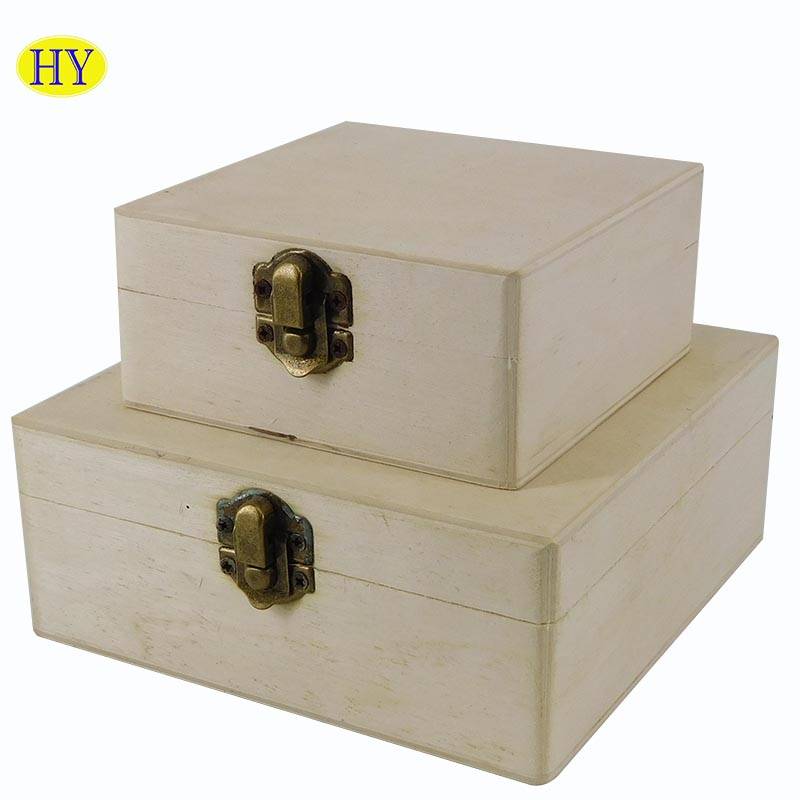 Ordinary Discount Wooden Cube Box - Wholesale Custom Unfinished Small Wood Box set of 2pcs – Huiyang