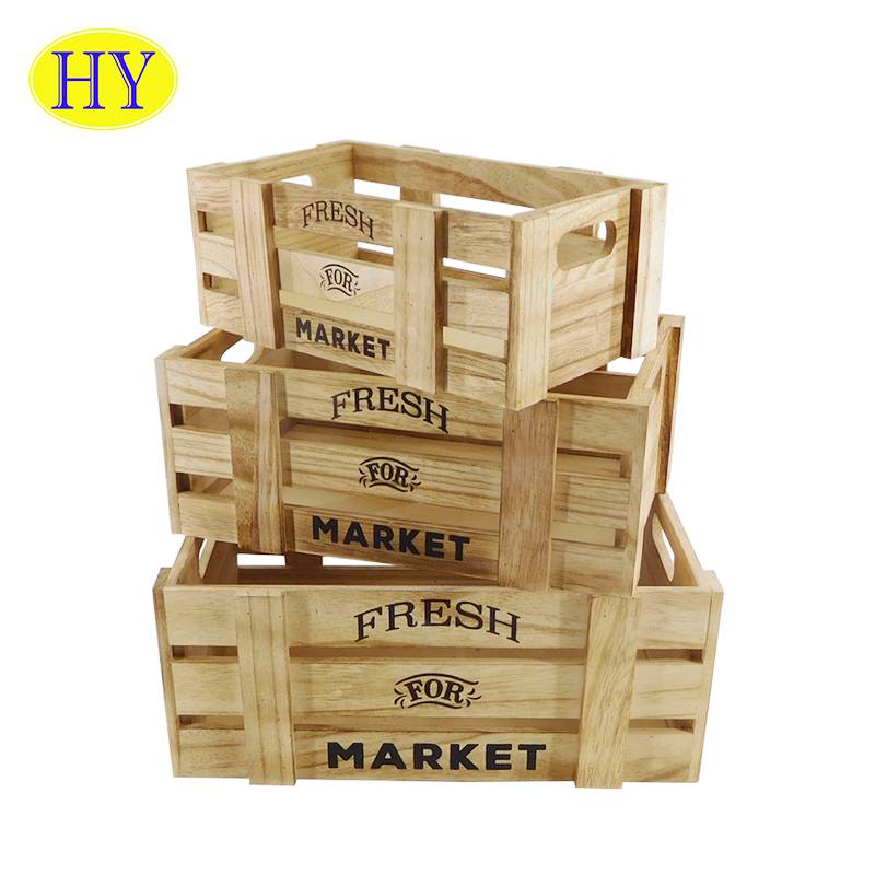 Large Size Wooden Fruit Crates Collection Crate Decorative Storage Box