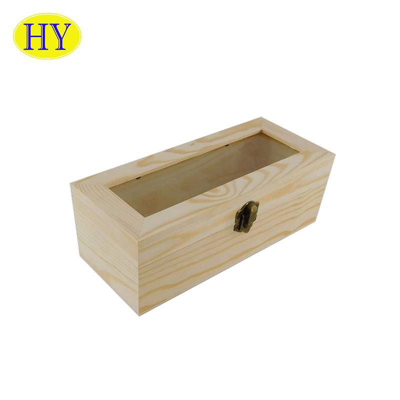 Wood natural custom logo wooden gift packaging box with glass lid