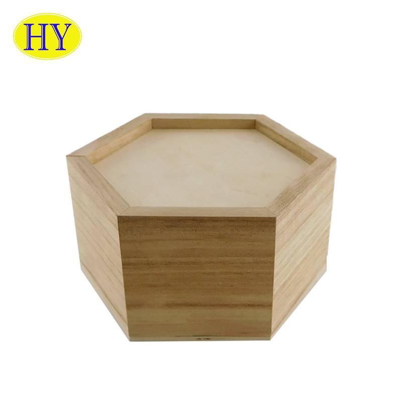 Wholesale Custom Small Hexagon Wood Box With Sliding Lid