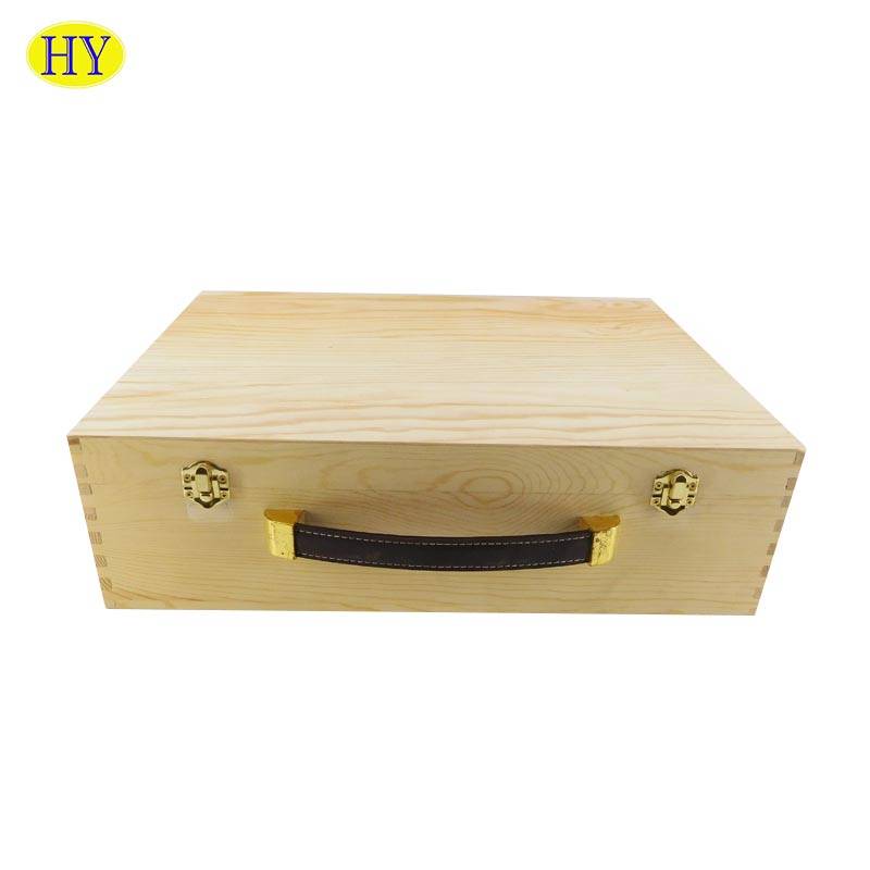 2021 Good Quality - Custom Unfinished 3 Bottle Pine Wood Wine Box With PU Handle – Huiyang