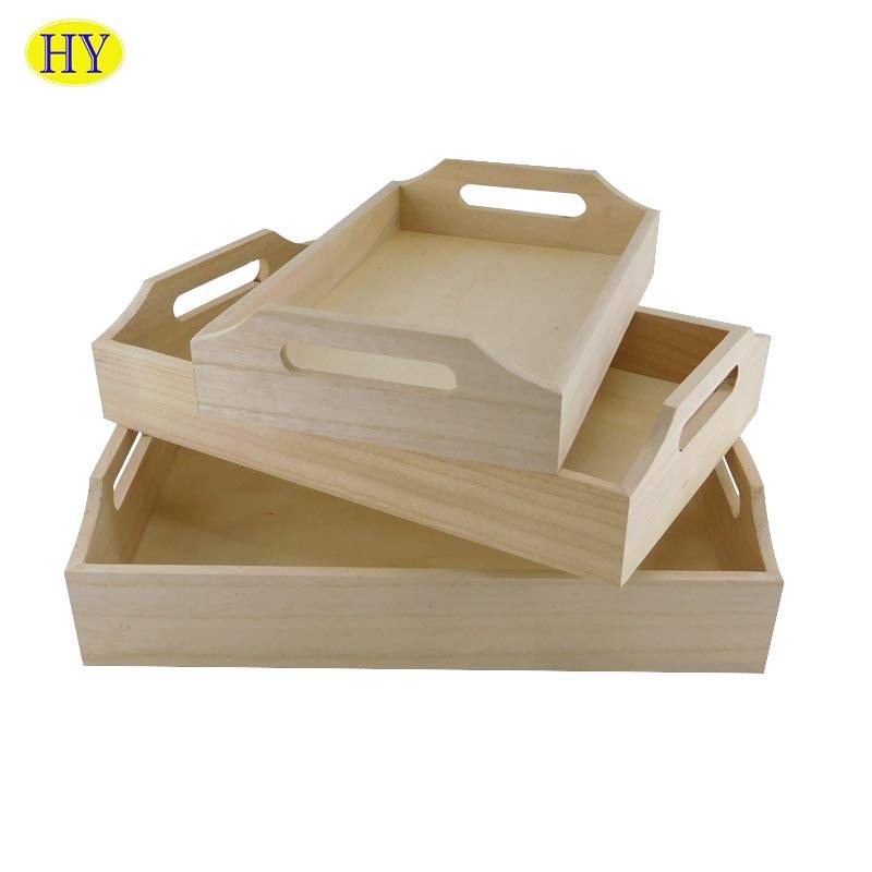 factory customized Wood Tray - Custom Cheap Unfinished Wood Serving Tray with Handle – Huiyang