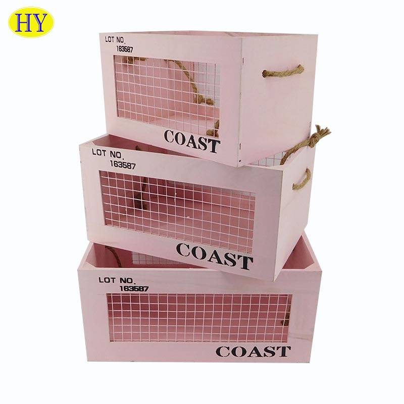 Cheapest Factory Wooden Dry Fruit Box - Wholesale Custom Wooden Storage Crate with Mesh – Huiyang