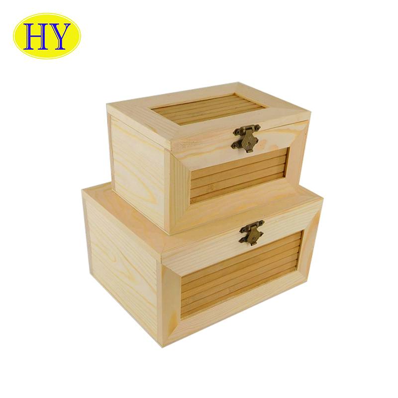 Rustic multiple size covered storage case unfinished wood storage box