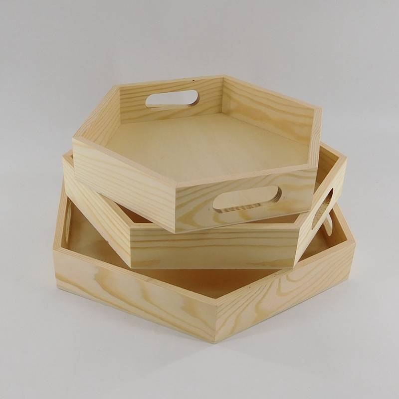 Short Lead Time for Wooden Breakfast Tray - custom hexagon shape pine wooden tray wholesale – Huiyang