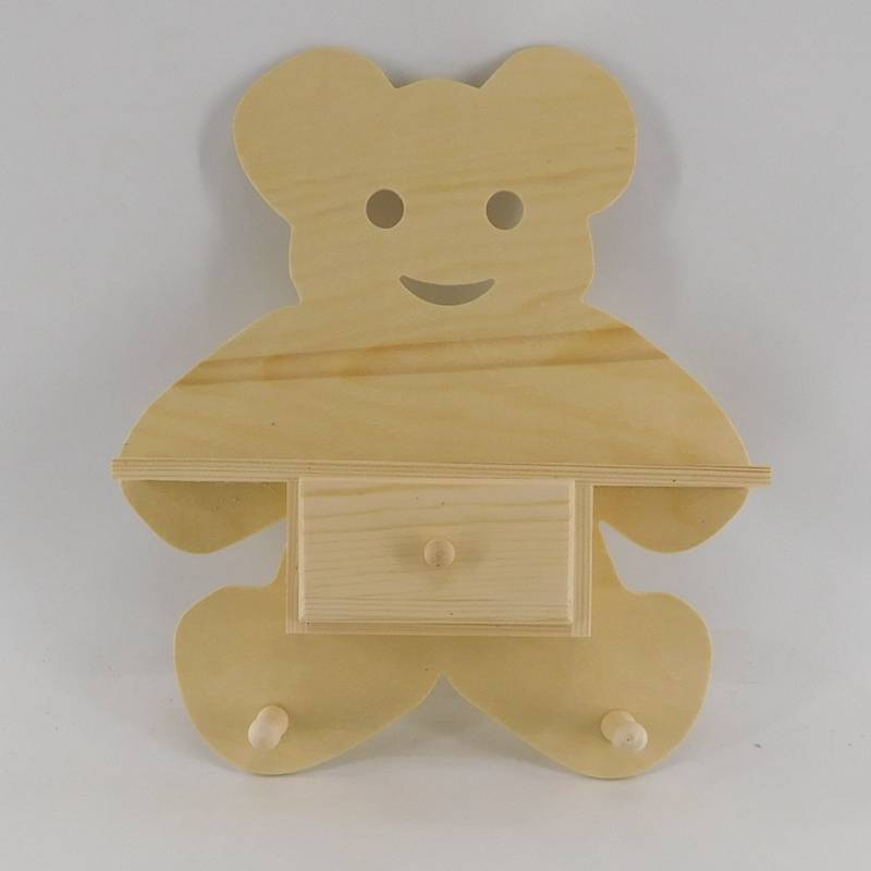 bear shape unfinished  wooden wall hanger with drawer wholesale