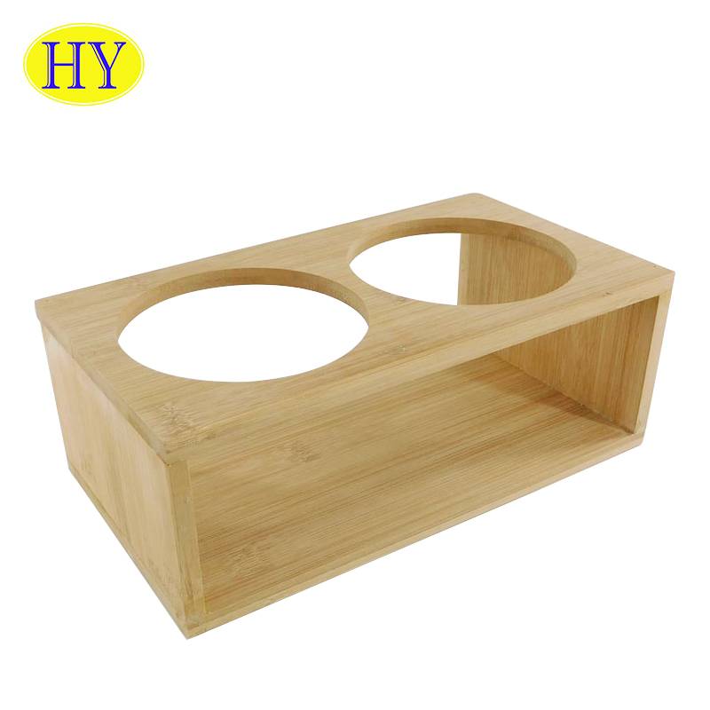 Customized wood Pet Accessories Feeder Double Bowl Raised Stand for Cats and Dogs