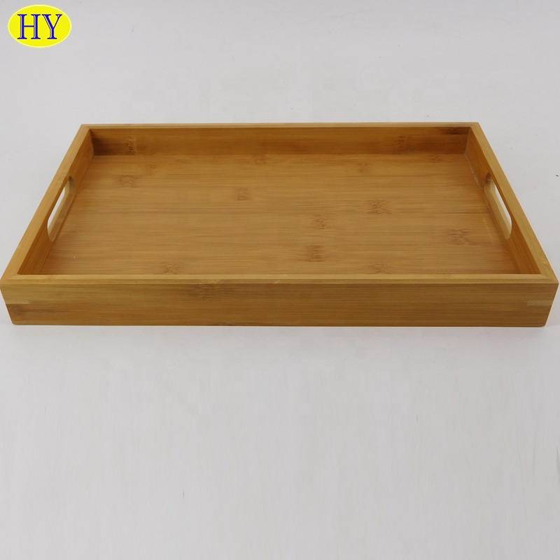 Factory Promotional Wood Plate - Custom bamboo wood serving tray with cutting handles wholesale – Huiyang