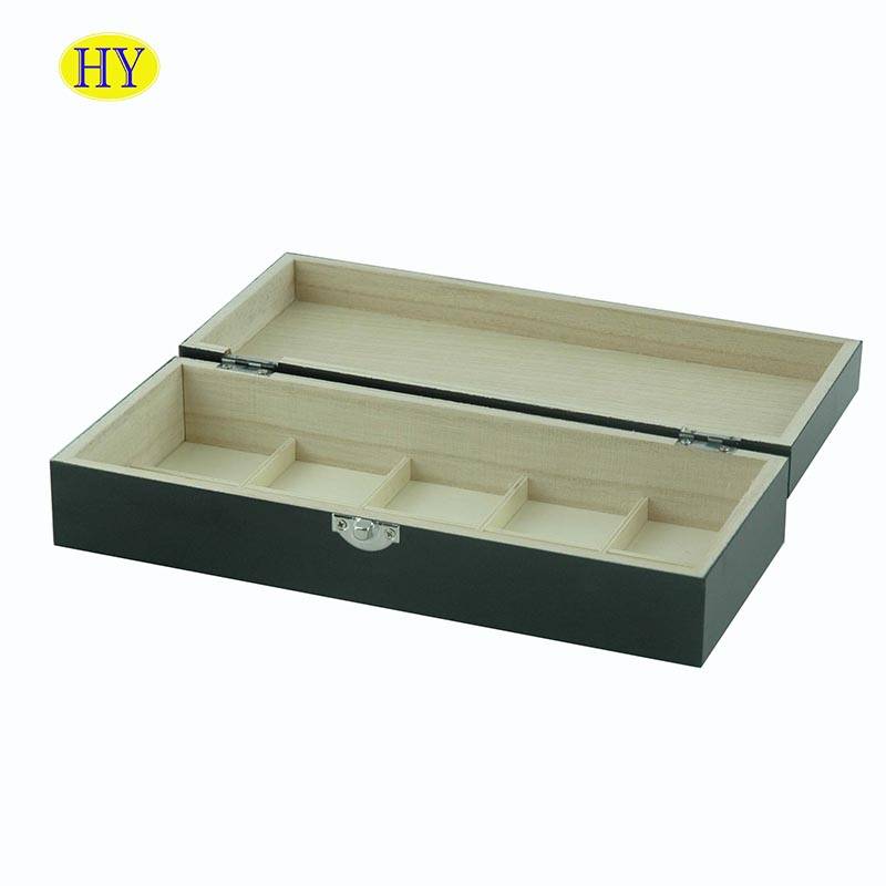 Cheap Wholesale Custom Black Wood Box with Compartment