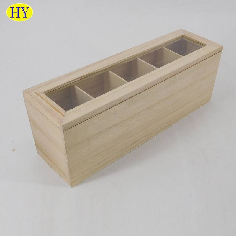 natural unfinished wooden tea box  with compartments
