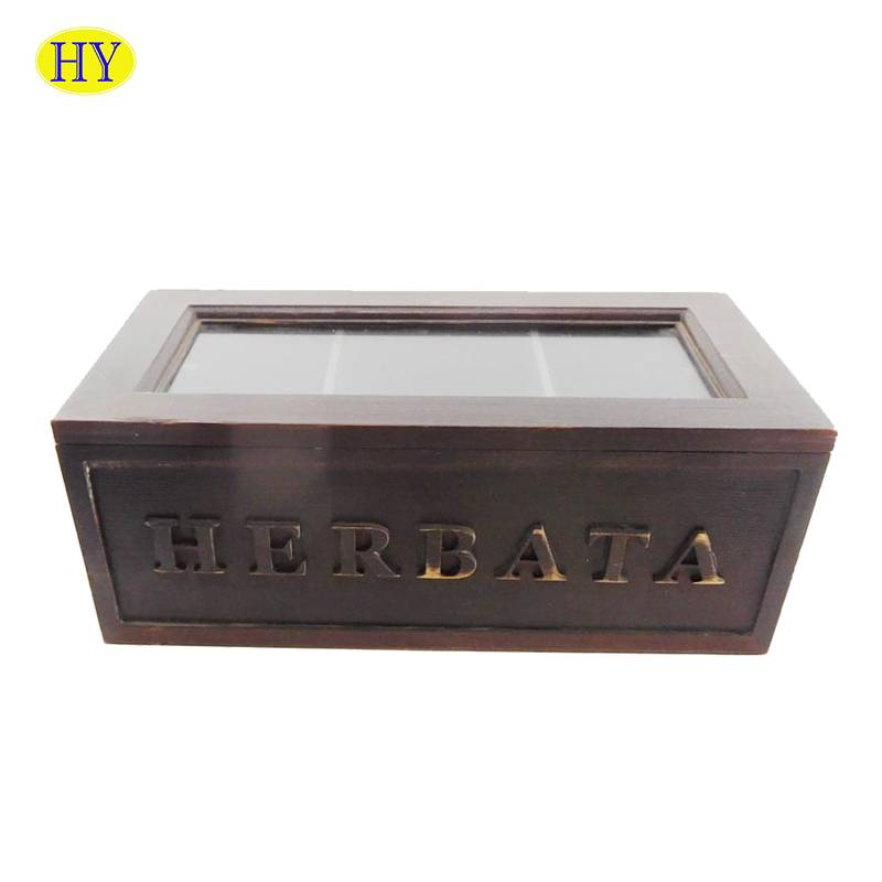 custom wood tea box with hinged glass lid