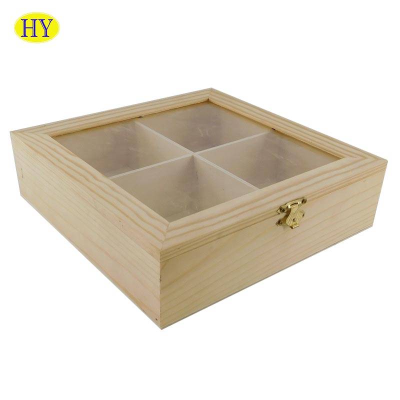 Special Design for Small Wooden Crates - Wholesale Unfinished Wooden Box With Glass lid and compartment – Huiyang