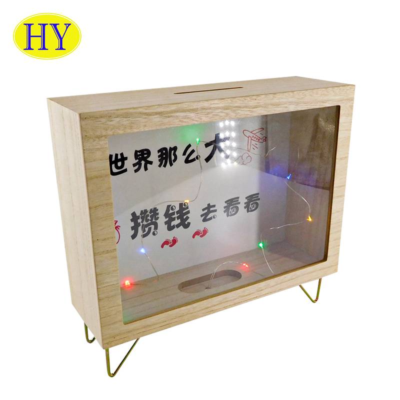 Custom Handmade Transparent Wooden Money Box Saving Bank Box