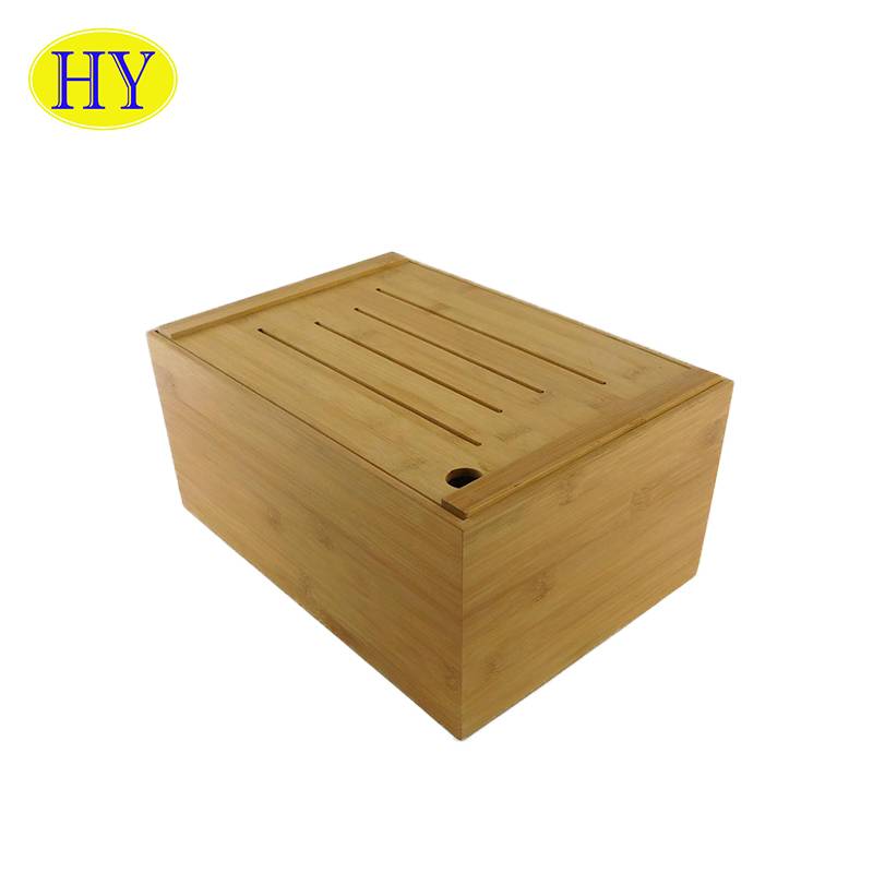 Natural Wood Color 6 Compartments Wooden Jewellery Box With Slide Lid