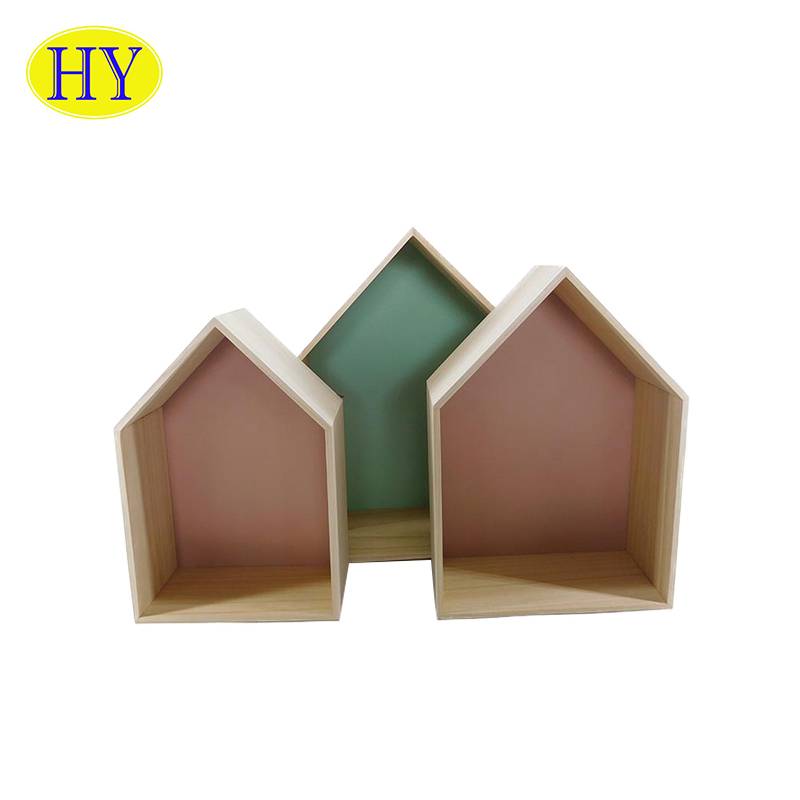 Supply OEM China 2020 Customize House Shape Wooden Wall Shelves for Kids W08c311