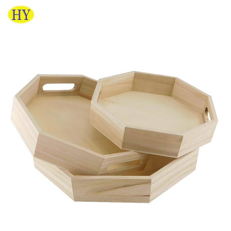 Wholesale Custom Unfinished Octagon Wood Serving Tray With Gap