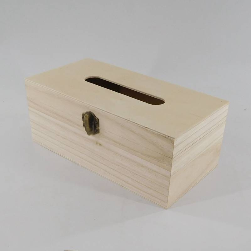 custom wooden tissue box with hinged lid and lock