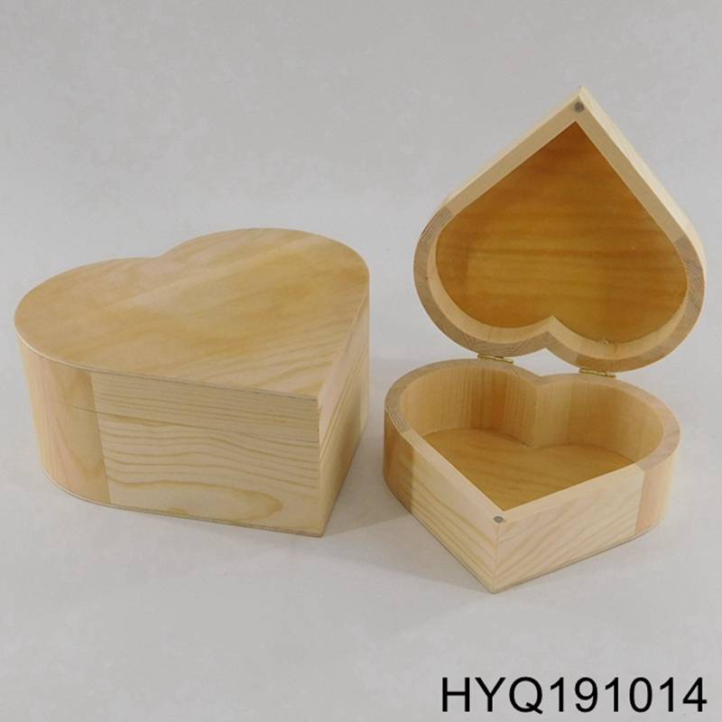 custom natural unfinished heart shape wooden packaging box with magnet hinged lid wholesale