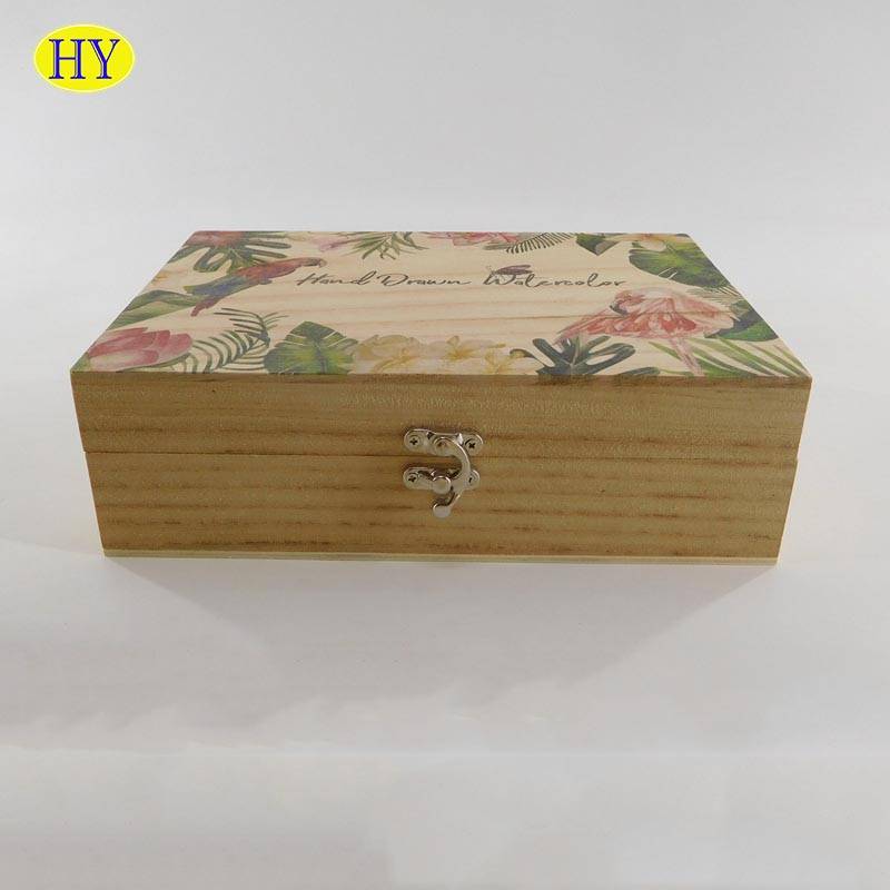Wholesale Colour Printed Wood Hinge Box with Lock
