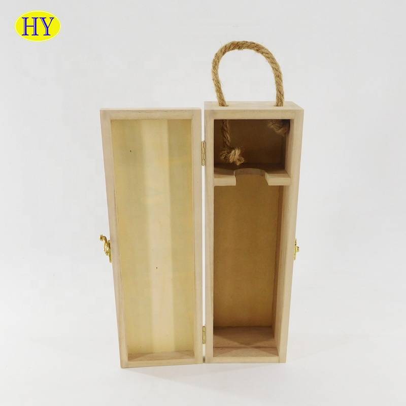 Natural unfinished custom wine bottle box with just handle wholesale