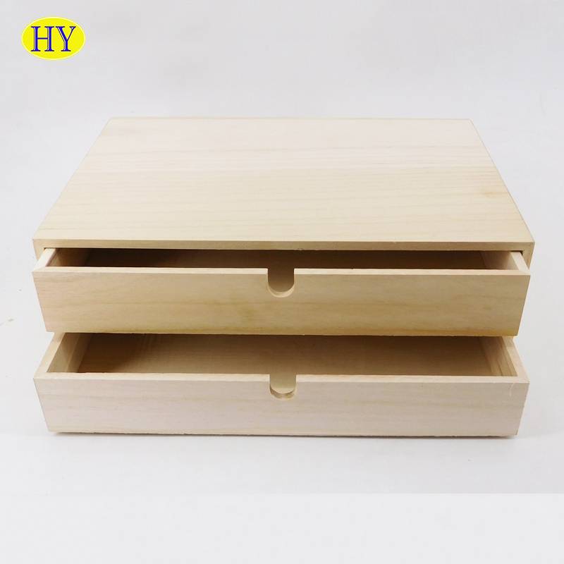 natural unfinished wooden desk organizer with 2 drawers for stationery wholesale