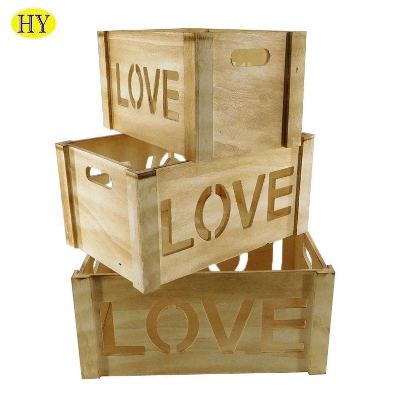 Customized handicraft natural letter  pattern wooden crates wholesale