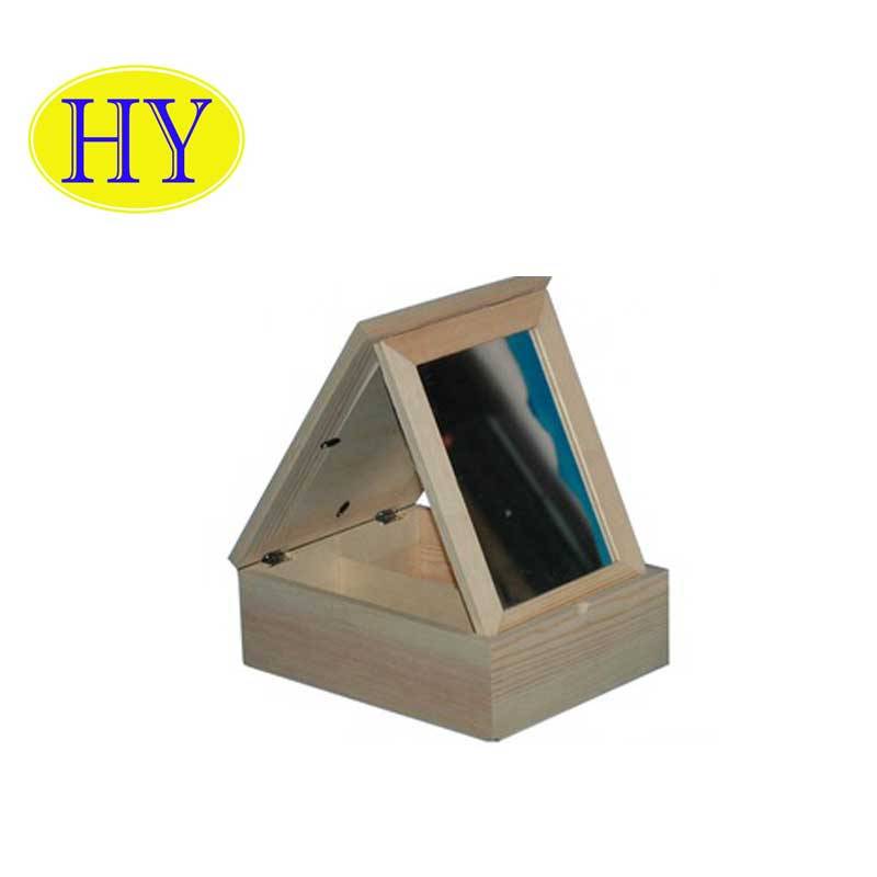 Wholesale customer unfinished wooden jewelry storage box with mirror