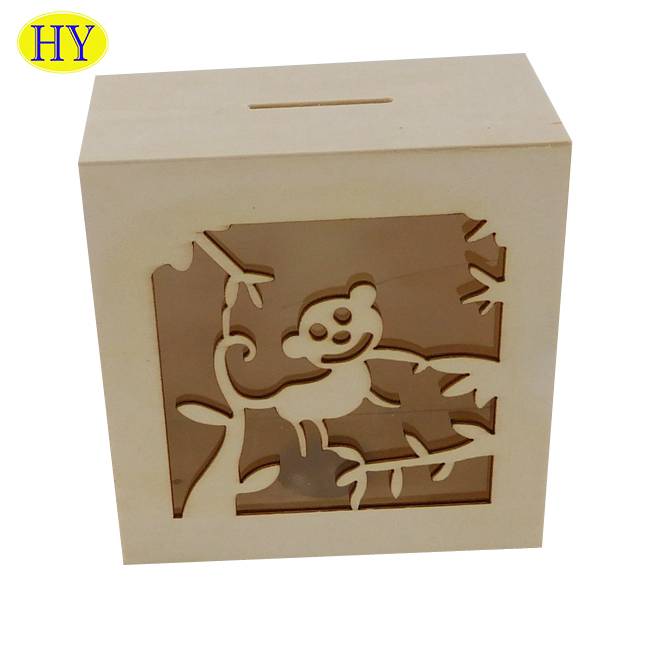 Wooden piggy bank wooden storage Saving Box for adult and kids