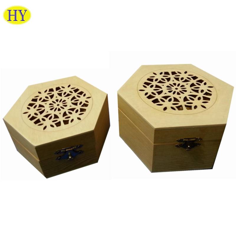 OEM Manufacturer Vintage Wooden Box - Unfinished Laser Engraving Cut Hexagon Wood Box Wholesale – Huiyang