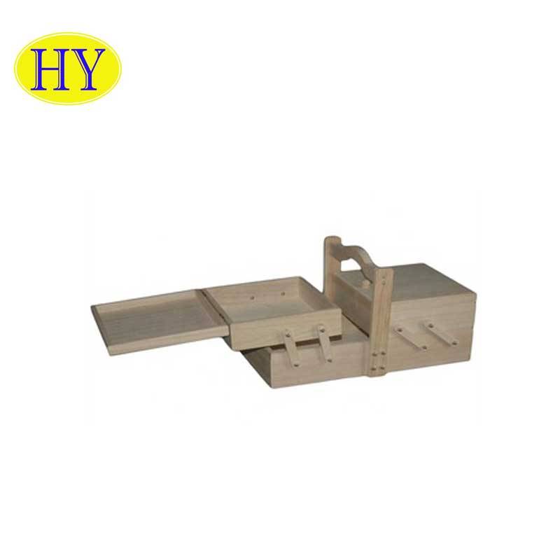 Natural high quality folding wooden sewing tool box made in China
