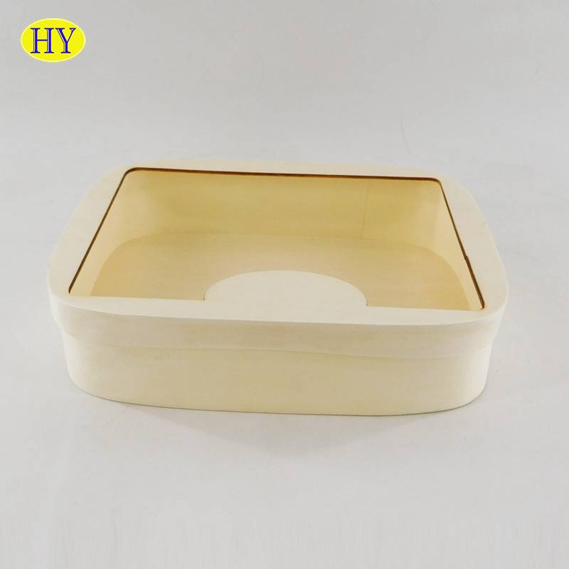 custom natural chipwood cake box with engraved window