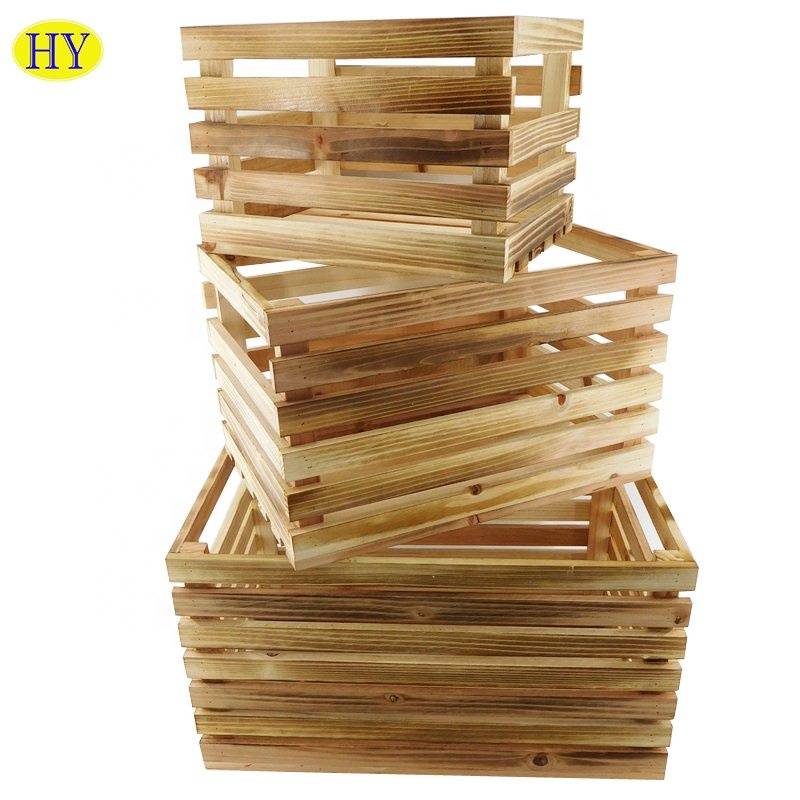 Hot selling wood heavy burning color rectangle design wooden crate