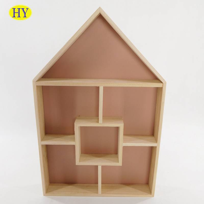 house shape wall mounted wooden display with compartments