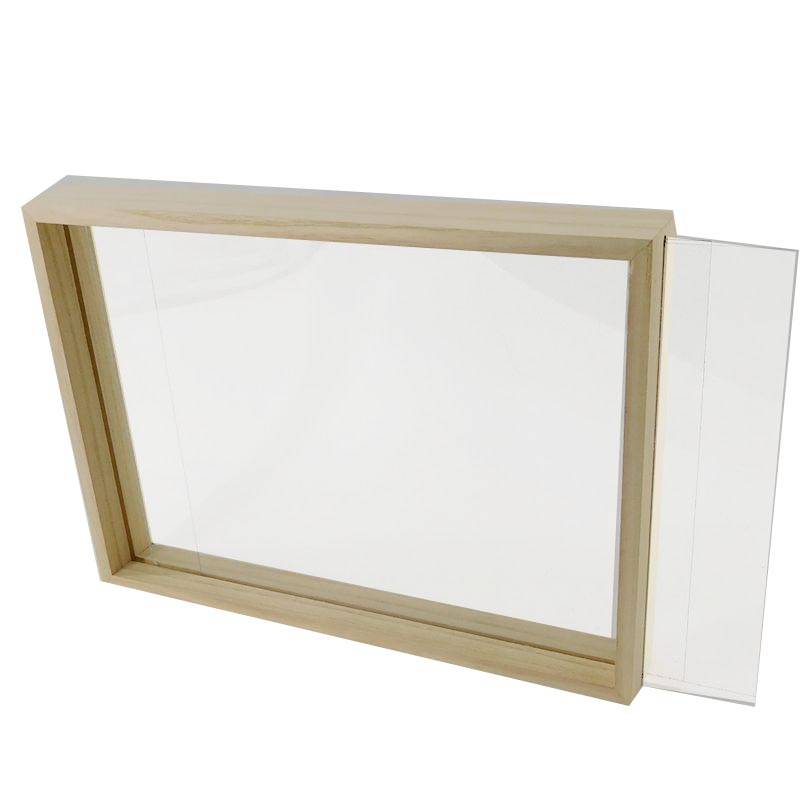 Unfinished Paulownia Wood Frame with plexiglass for DIY