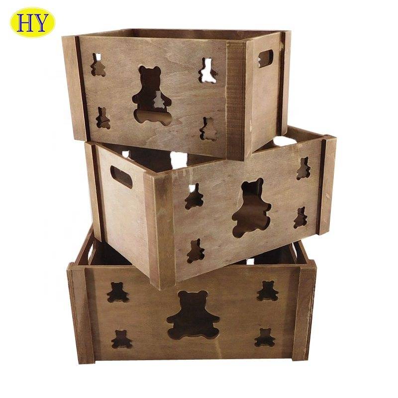 Cheap Discount Wooden Display Crates Manufacturers Suppliers - Top natural wood dark brown color bear design wooden crate wholesale – Huiyang