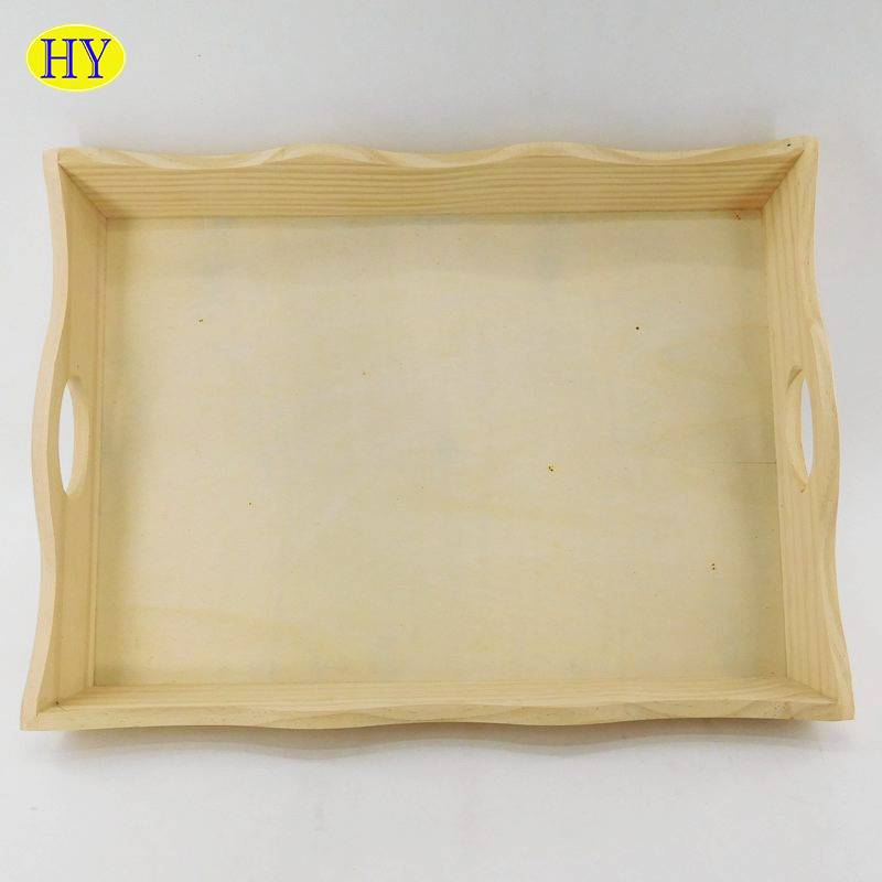 custom wave shape light wood serving tray with cutting handles wholesale
