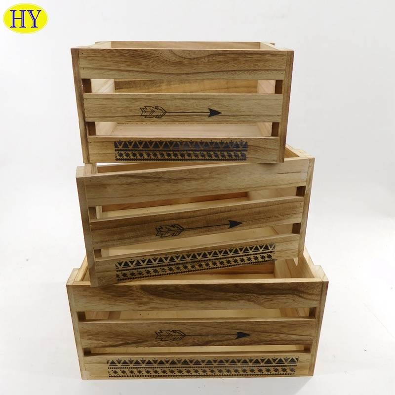 Factory Promotional Small Wooden Cabinet With Drawers - Customized Unfinished burning color Wooden Storage Box wholesale – Huiyang